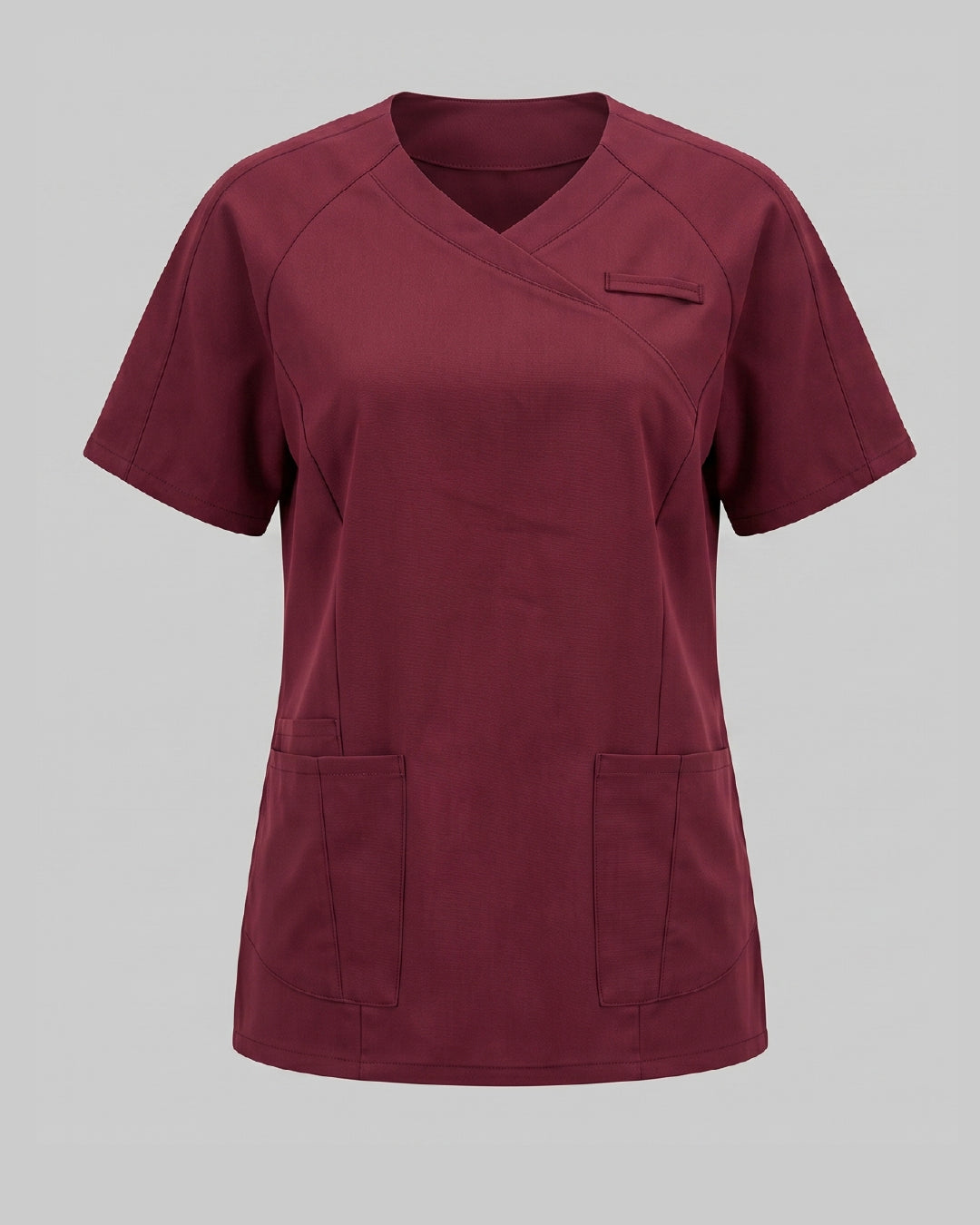 Wine wrap-neck scrub top